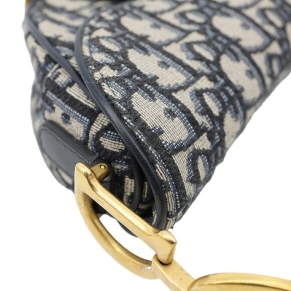CHRISTIAN DIOR  Saddle Oblique Jacquard Satchel Bag Navy Blue - Picture 5 of 11